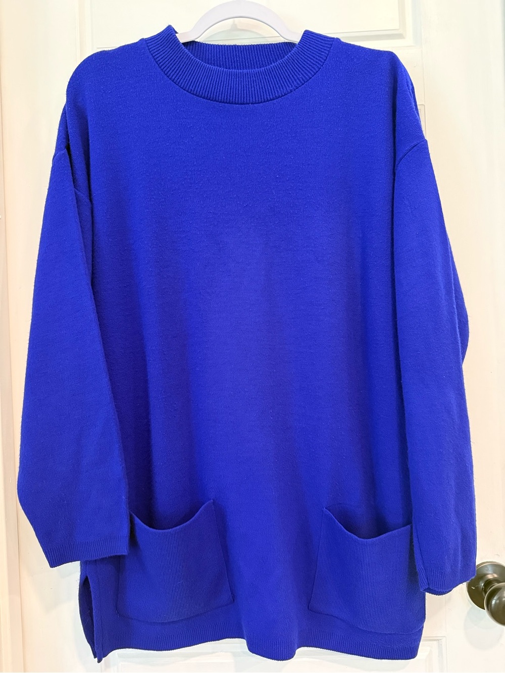 Karen Lessly Vintage Blue Oversized Tunic Sweater Pockets M Made USA
